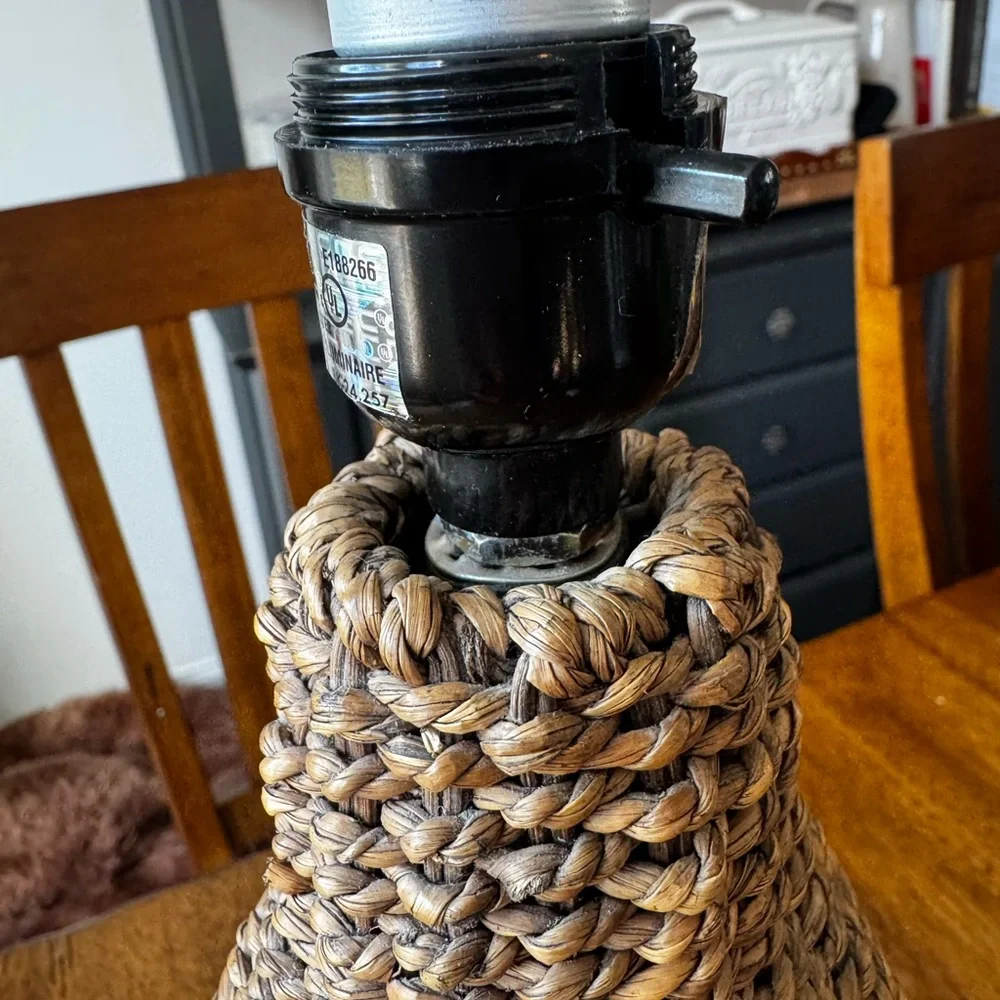 Vintage rattan wicker Lamp no shade Boho Cottage Core 11.5” Works
